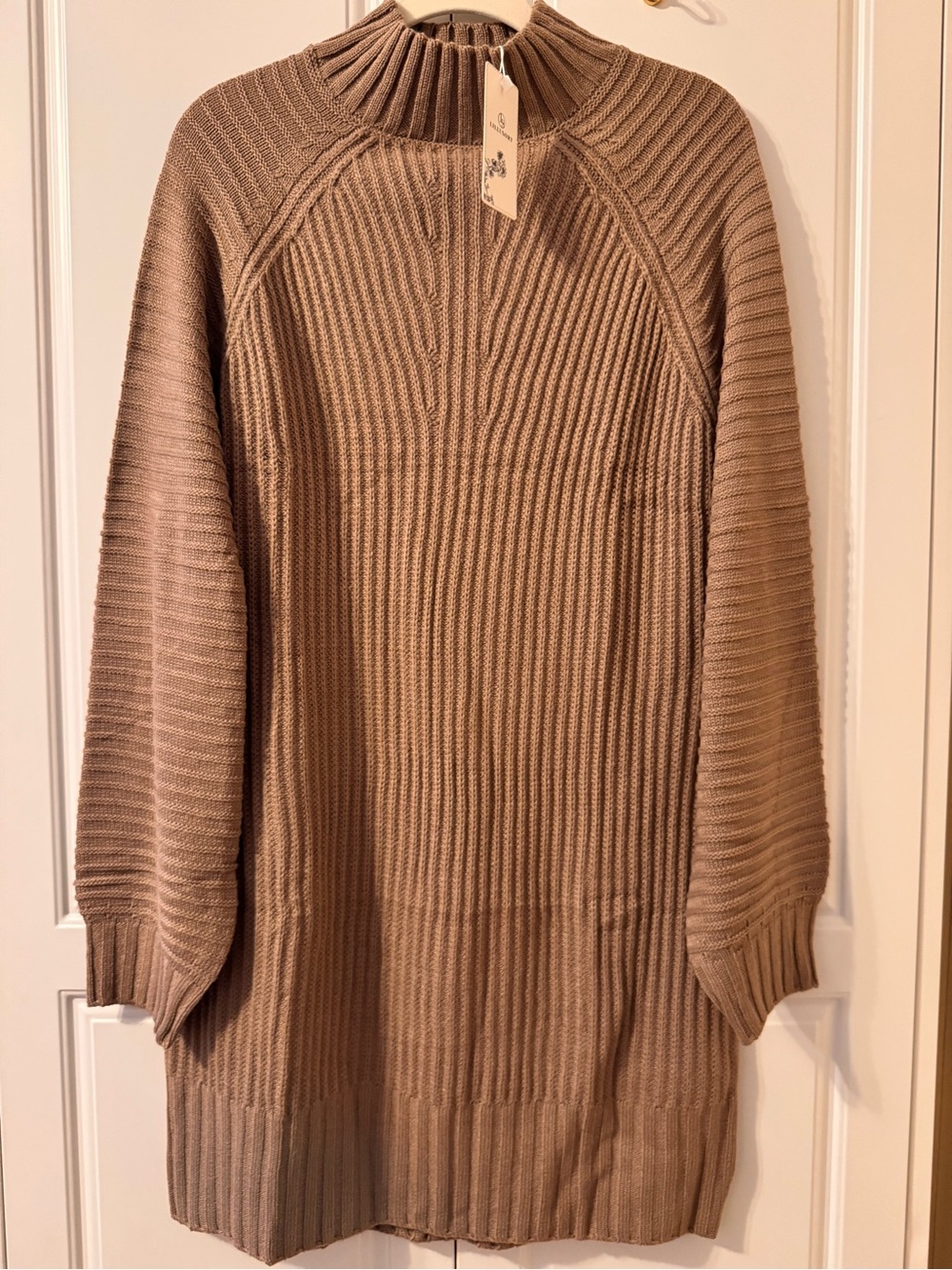 NWY Lillusory Long Sleeve Ribbed Knit Dress in Taupe Size M